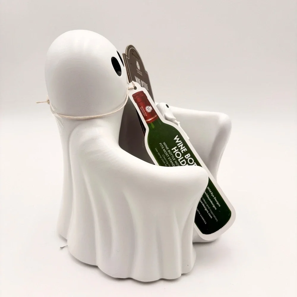 Wild Eye Designs Ghost Wine Bottle Holder and Stopper Set Halloween White Matte